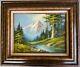 Vintage Signed Oil Painting Landscape River Mountains On Canvas 24 X 20