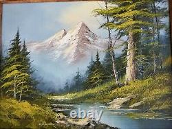 Vintage Signed Oil Painting Landscape River Mountains on Canvas 24 X 20