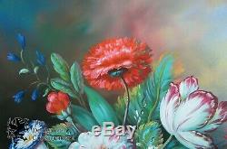 Vintage Signed Original Still Life Oil on Canvas Floral Peonies Bouquet Realism