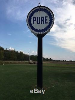 Vintage Signs Pure Oil Co. Sign complete with original mounting pole