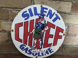 Vintage Silent Chief Gasoline Porcelain Gas Pump Sign 12 Viking