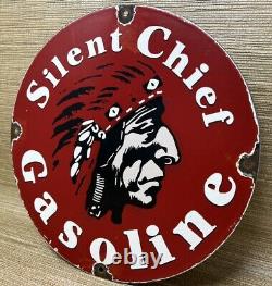 Vintage Silent Chief Gasoline Porcelain Gas Station Sign Motor Oil Pump Plate