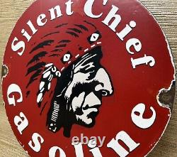 Vintage Silent Chief Gasoline Porcelain Gas Station Sign Motor Oil Pump Plate