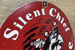 Vintage Silent Chief Gasoline Porcelain Gas Station Sign Motor Oil Pump Plate