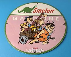 Vintage Sinclair Gas Porcelain Sign Flintstones Gasoline Service Pump Sign