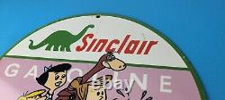 Vintage Sinclair Gas Porcelain Sign Flintstones Gasoline Service Pump Sign