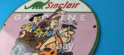 Vintage Sinclair Gas Porcelain Sign Flintstones Gasoline Service Pump Sign