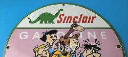 Vintage Sinclair Gas Porcelain Sign Flintstones Gasoline Service Pump Sign