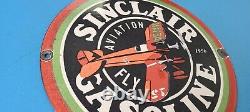 Vintage Sinclair Gasoline Porcelain Gas Pump Fly Aviation Airplane Sign