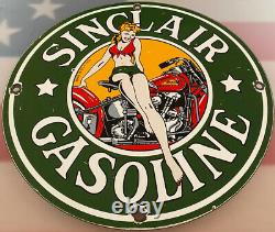 Vintage Sinclair Gasoline Porcelain Pin Up Sign Indian Motorcycle Oil Gas Pump