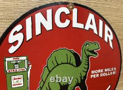 Vintage Sinclair Gasoline Porcelain Sign Dealership Gas Station Dino Motor Oil
