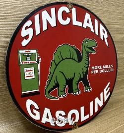 Vintage Sinclair Gasoline Porcelain Sign Dealership Gas Station Dino Motor Oil
