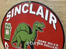 Vintage Sinclair Gasoline Porcelain Sign Dealership Gas Station Dino Motor Oil