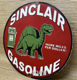 Vintage Sinclair Gasoline Porcelain Sign Dealership Gas Station Dino Motor Oil