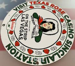 Vintage Sinclair Gasoline Porcelain Sign Gas Station Motor Oil Texas Rose Casino