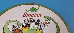 Vintage Sinclair Gasoline Sign Dinosaur Mickey Minnie Porcelain Gas Pump Sign