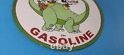 Vintage Sinclair Gasoline Sign Dinosaur Mickey Minnie Porcelain Gas Pump Sign