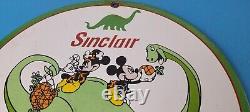 Vintage Sinclair Gasoline Sign Dinosaur Mickey Minnie Porcelain Gas Pump Sign