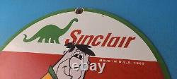 Vintage Sinclair Gasoline Sign Flintstones Cave Man Porcelain Gas Pump Sign