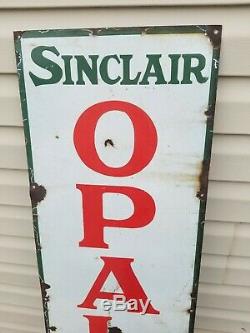 Vintage Sinclair Opaline Motor Oil Original Porcelain Sign 5 x 15 Great Patina