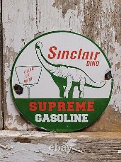 Vintage Sinclair Porcelain Sign Dino Supreme Gasoline Motor Oil Sales Service 6
