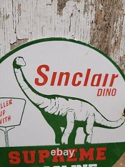 Vintage Sinclair Porcelain Sign Dino Supreme Gasoline Motor Oil Sales Service 6