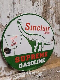 Vintage Sinclair Porcelain Sign Dino Supreme Gasoline Motor Oil Sales Service 6