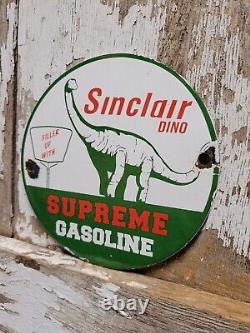 Vintage Sinclair Porcelain Sign Dino Supreme Gasoline Motor Oil Sales Service 6