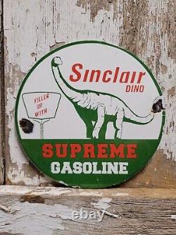 Vintage Sinclair Porcelain Sign Dino Supreme Gasoline Motor Oil Sales Service 6