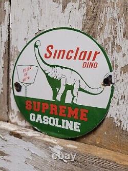Vintage Sinclair Porcelain Sign Dino Supreme Gasoline Motor Oil Sales Service 6
