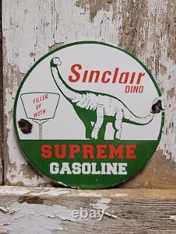 Vintage Sinclair Porcelain Sign Dino Supreme Gasoline Motor Oil Sales Service 6
