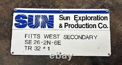 Vintage Single Sided Porcelain Sun Exploration & Production Co Oil Lease Sign