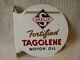 Vintage Skelly Fortified Tagolene Motor Oil 2-sided Painted Metal Flange Sign