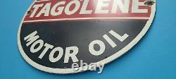 Vintage Skelly Gasoline Porcelain Gas Motor Oil Service Tagolene Pump Plate Sign
