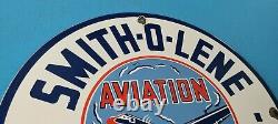Vintage Smith-o-lene Gasoline Porcelain Aviation Gas Service Airplane Pump Sign