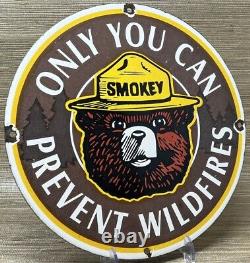 Vintage Smokey The Bear Porcelain Sign Prevent Wildfires National Park Gas Oil