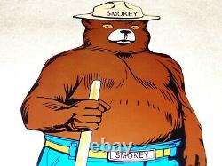 Vintage Smokey The Bear Us Forest Fire Prevention! 12 Metal Gasoline & Oil Sign