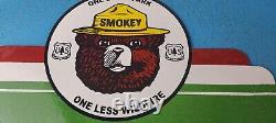 Vintage Smokey the Bear Sign Wildfire Prevention Porcelain Gas Pump Plate Sign
