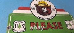 Vintage Smokey the Bear Sign Wildfire Prevention Porcelain Gas Pump Plate Sign