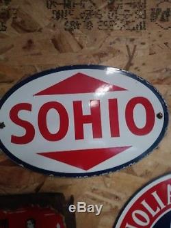 Vintage Sohio Gasoline Porcelain Gas Motor Oil Service Station Pump Plate Sign