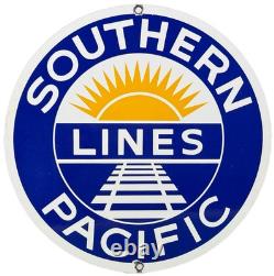 Vintage Southern Pacific Lines Porcelain Sign Gas Station Pump Plate Oil Train