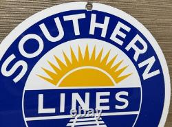 Vintage Southern Pacific Lines Porcelain Sign Gas Station Pump Plate Oil Train