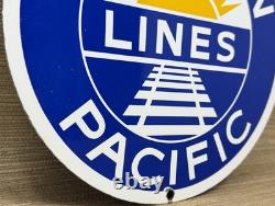 Vintage Southern Pacific Lines Porcelain Sign Gas Station Pump Plate Oil Train