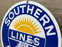 Vintage Southern Pacific Lines Porcelain Sign Gas Station Pump Plate Oil Train