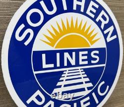 Vintage Southern Pacific Lines Porcelain Sign Gas Station Pump Plate Oil Train