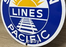 Vintage Southern Pacific Lines Porcelain Sign Gas Station Pump Plate Oil Train
