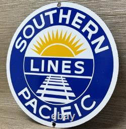 Vintage Southern Pacific Lines Porcelain Sign Gas Station Pump Plate Oil Train