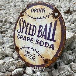 Vintage Speed Ball Grape Soda Porcelain Metal Sign Gas Oil Us Pop Drink Baseball