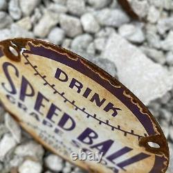 Vintage Speed Ball Grape Soda Porcelain Metal Sign Gas Oil Us Pop Drink Baseball