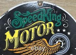 Vintage Speedking Motorcycles Porcelain Sign Motor Oil Gas Station Pump Plate